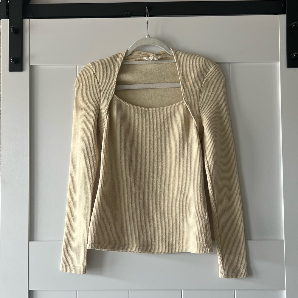 Anthropologie Women’s Ivory Ribbed Knit Top Sweater - Picture 9 of 15